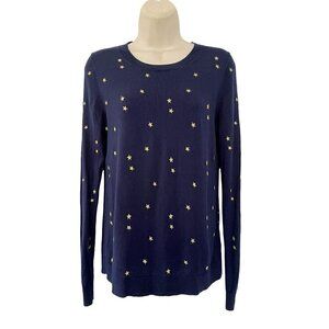 J. Crew Mercantile Woman's Sz S Starry Night Navy Blue Sweater Gold Stars